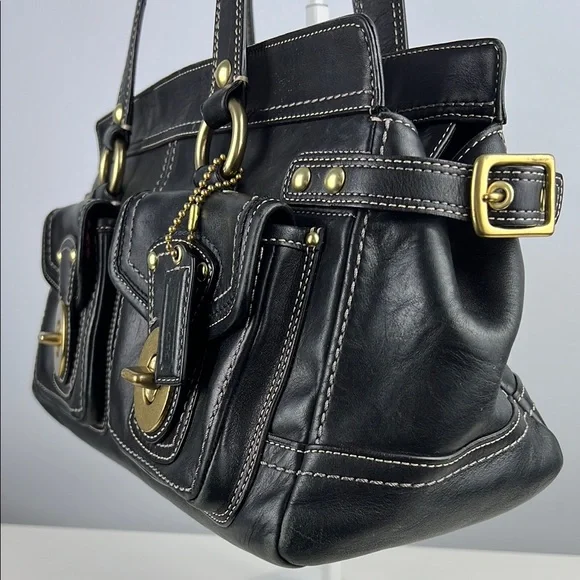 RARE Coach Legacy Collection Black Hot Pink Leather Brass Satchel Shoulder Bag - Picture 3 of 16